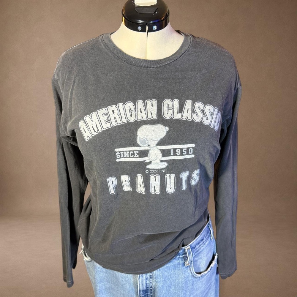 Peanuts‎ Snoopy American Classic Graphic Long Sleeve Tee Charcoal Gray XL